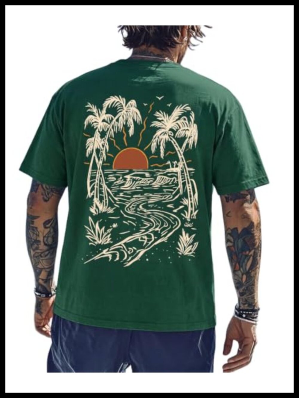 Men's Graphic T-Shirt Tropical Beach Sunset Print Short Sleeve Crewneck Tee